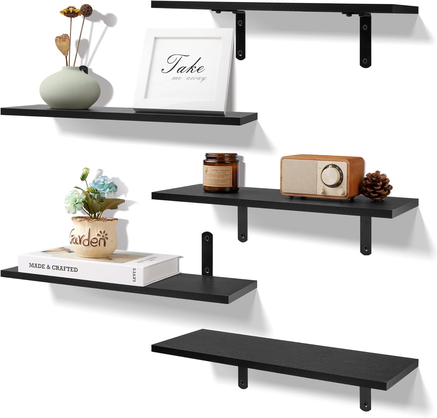 Floating Shelves for Wall Decor Storage, Dark Brown Wall Mounted Shelves, Sturdy Small Wood Shelves Hanging for Bedroom, Living Room, Bathroom, Kitchen, Corner, Book Shelves, Storage Shelves -Set of 5 Floating Shelves for Wall Decor Storage, Dark Brown Wall Mounted Shelves, Sturdy Small Wood Shelves Hanging for Bedroom, Living Room, Bathroom, Kitchen, Corner, Book Shelves, Storage Shelves -Set of 5